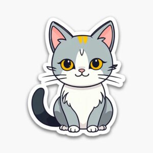 Cat Line Art Stickers – White Outline Digital Pack
