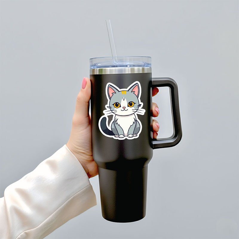 Cat Line Art Stickers | White Outline Digital Pack - Image 5