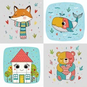 50 Kids Style AI Art Prompts | Cute Patchwork Illustration Pack