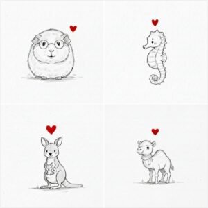 Cute Minimal Animal AI Prompt Pack | 50 Pencil Sketch Style Prompts